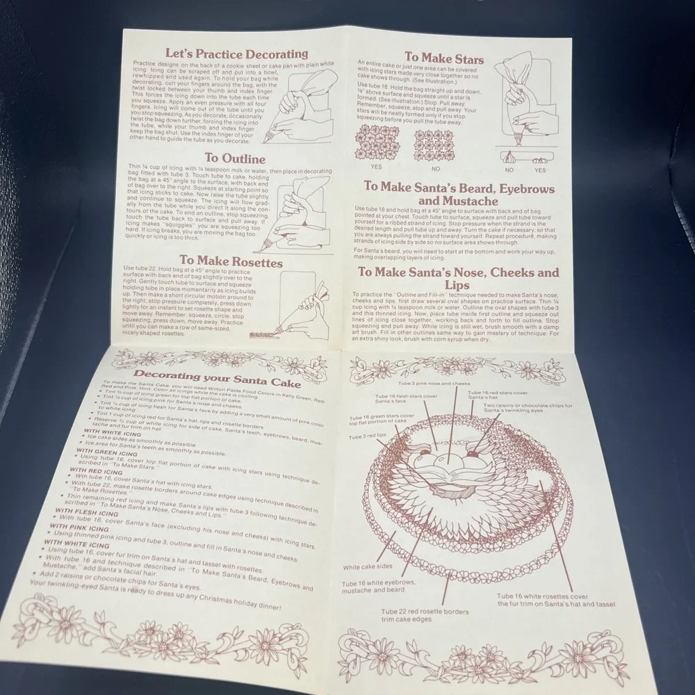 1976 Wilton Complete Instructions For Baking & Decorating Santa Cake Foldout